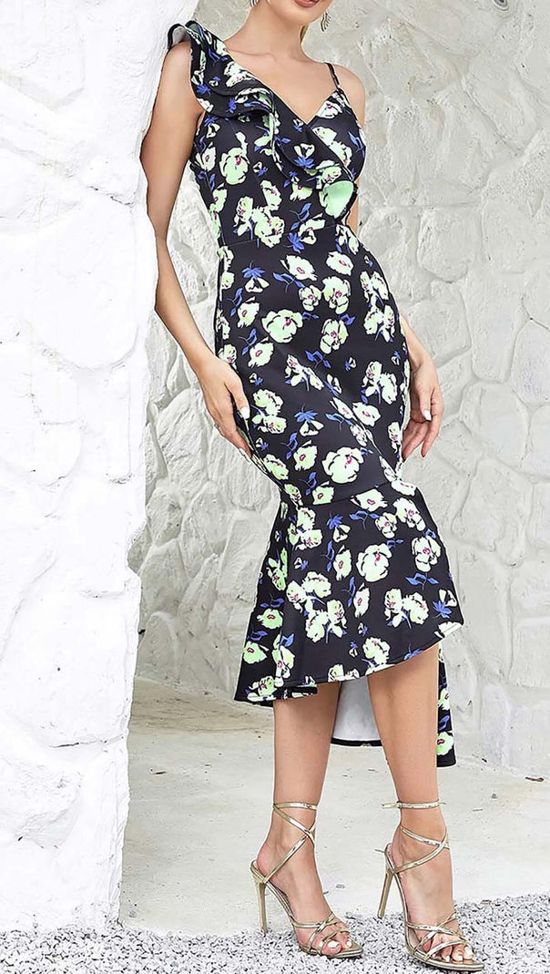 AIIZIE FLORAL PRINT RUFFLES MIDI DRESS - product image
