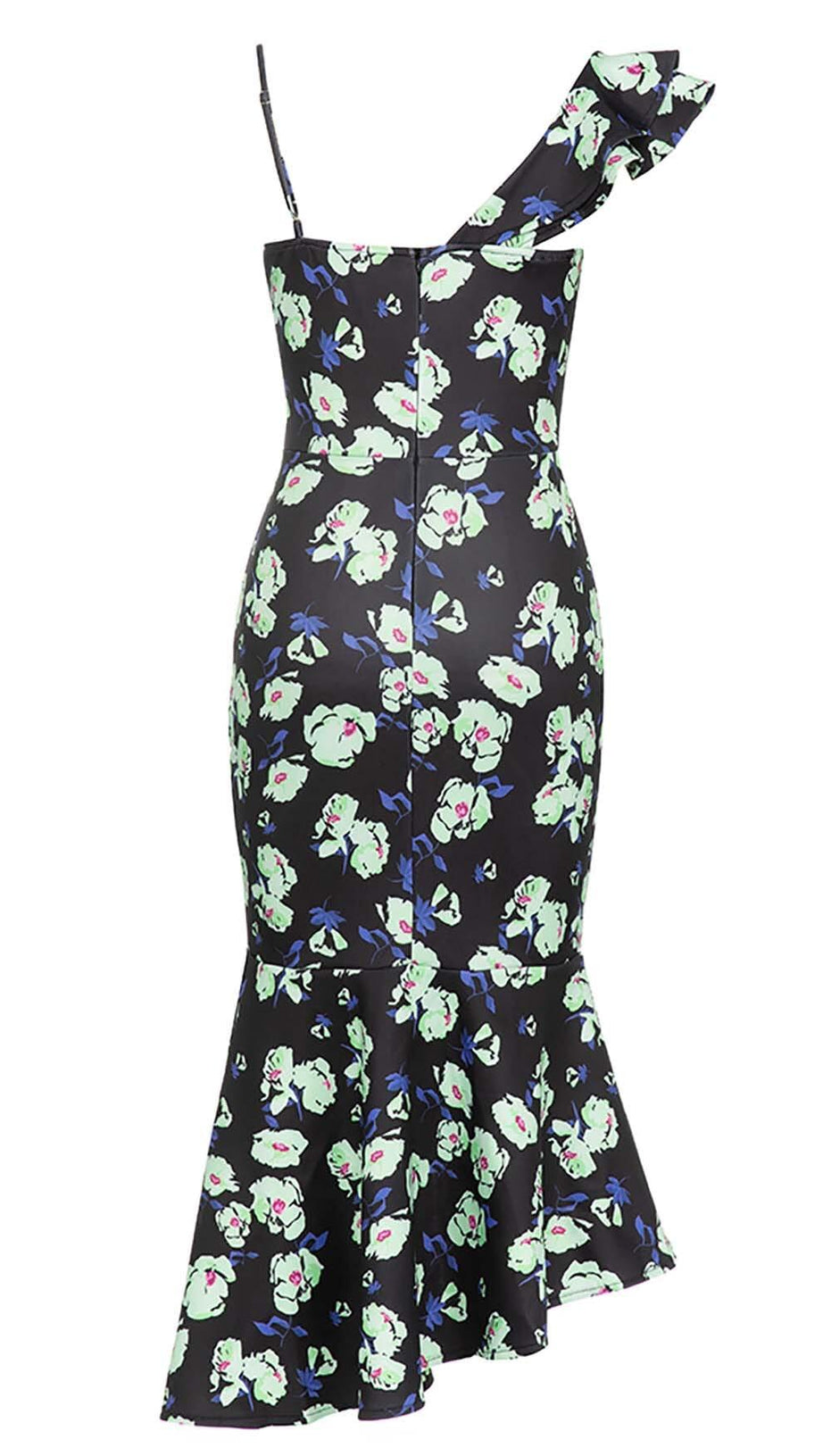 FLORAL PRINT RUFFLES MIDI DRESS