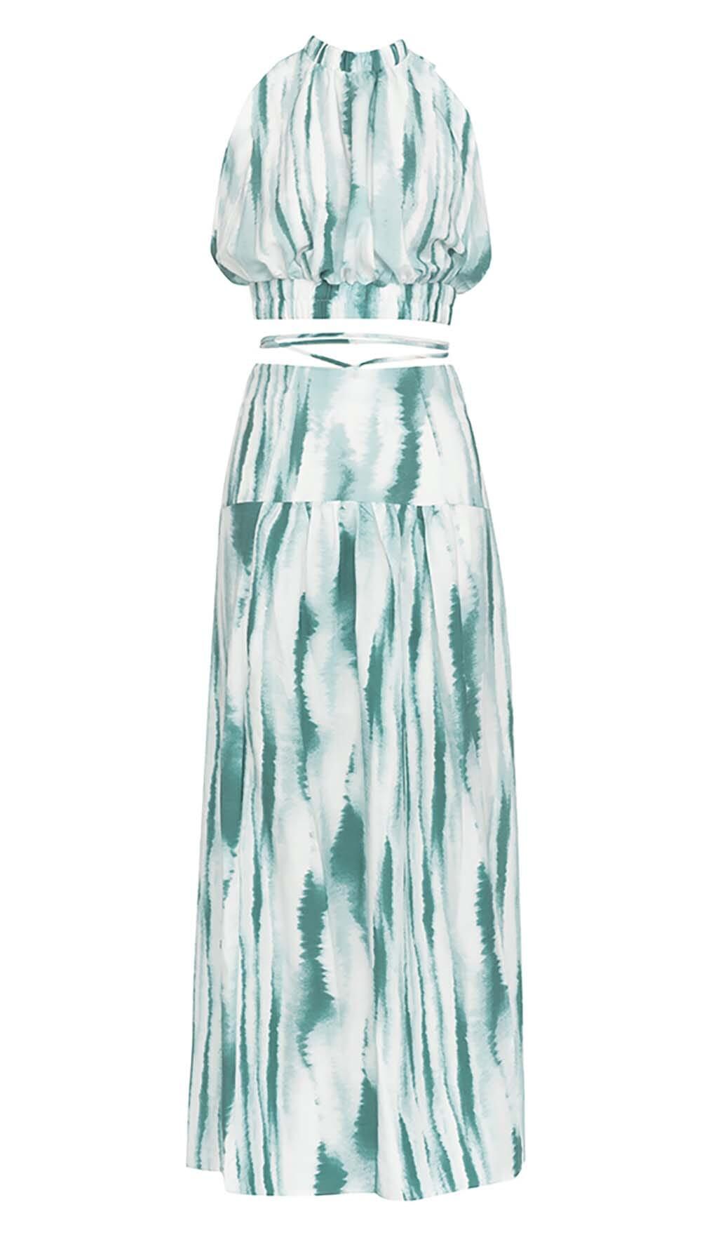 ABITO LUNGO SENZA MANICHE CON SCOLLO A V MULTICOLORE