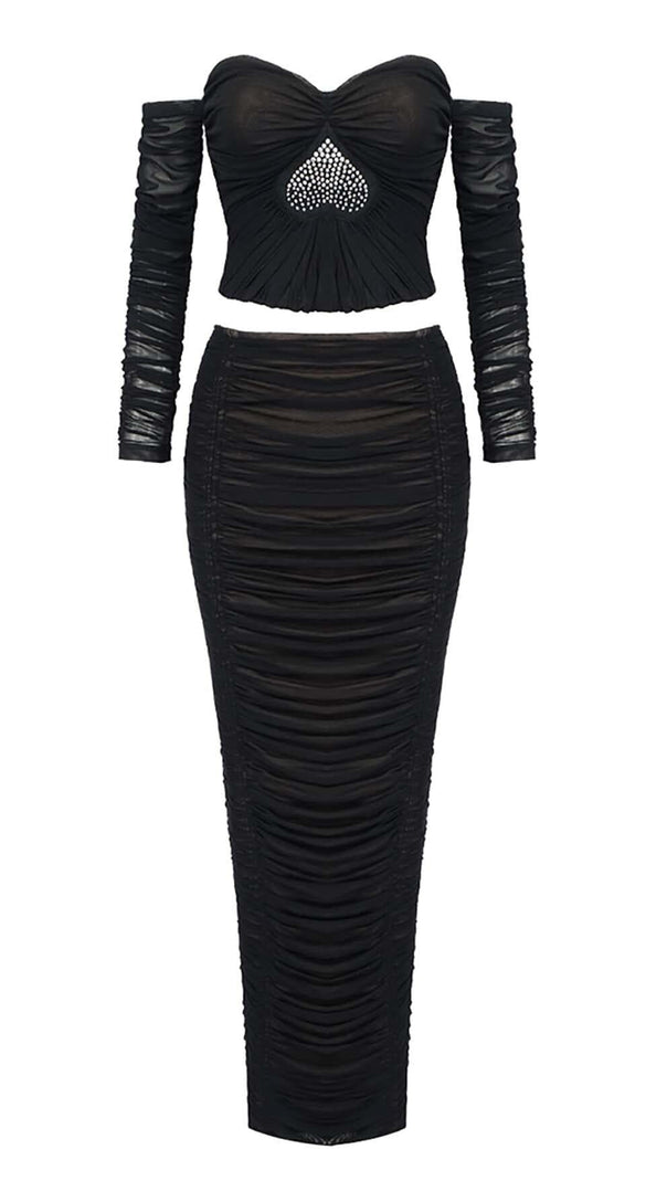 AIIZIE HEART EMBELLISHED TWO PIECE SET IN BLACK - product image