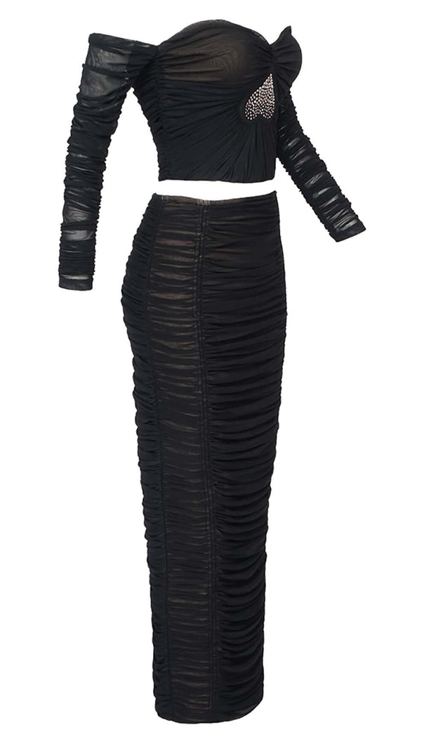 AIIZIE HEART EMBELLISHED TWO PIECE SET IN BLACK - product image