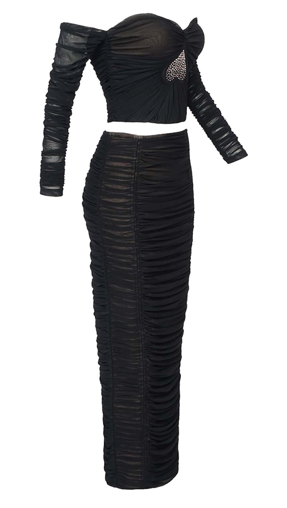 HEART EMBELLISHED TWO PIECE SET IN BLACK