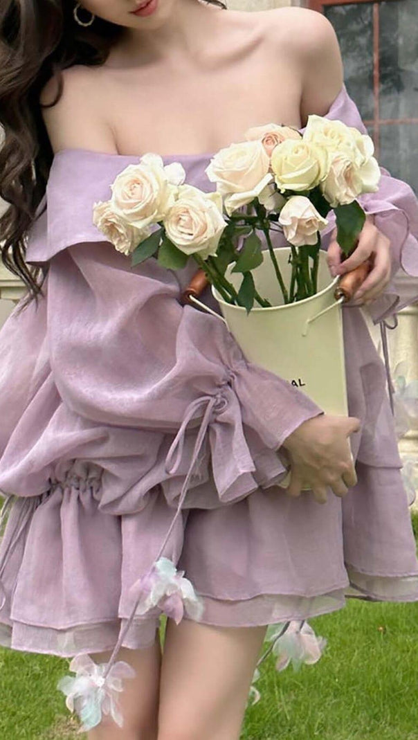 AIIZIE LACE COLD-SHOULDER MINI DRESS IN PURPLE - product image