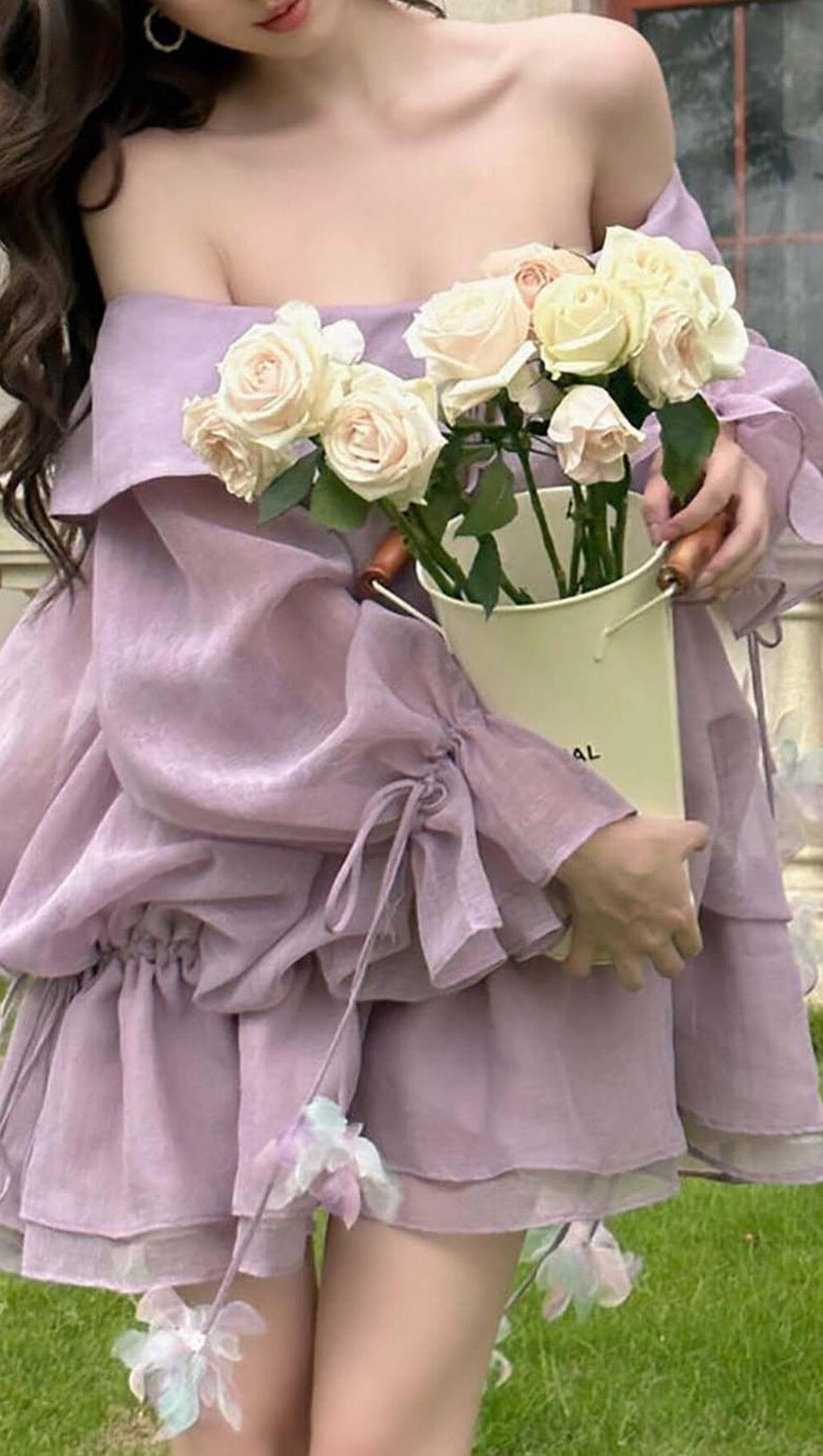 LACE COLD-SHOULDER MINI DRESS IN PURPLE