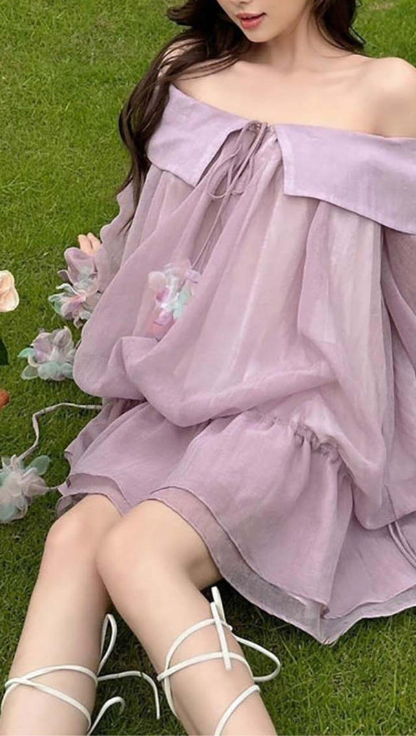 AIIZIE LACE COLD-SHOULDER MINI DRESS IN PURPLE - product image