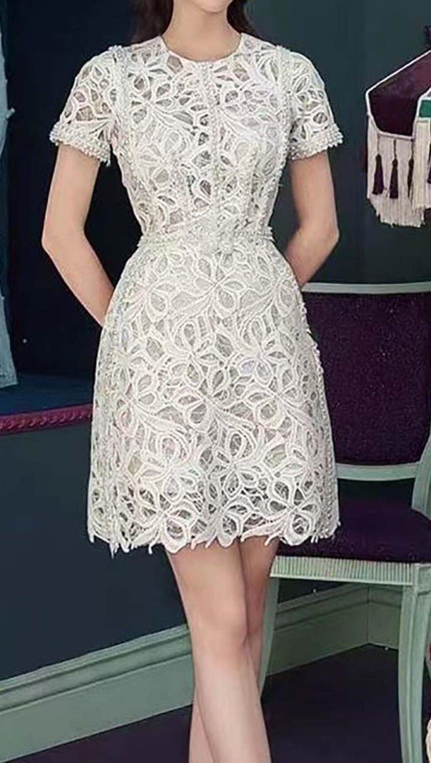 AIIZIE LACE HOLLOW OUT MIDI DRESS IN WHITE - product image