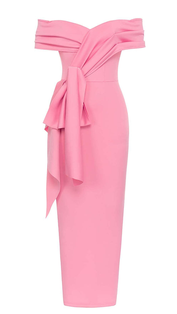 AIIZIE OFF SHOULDER SIDE SPLIT MIDI DRESS IN PINK - product image