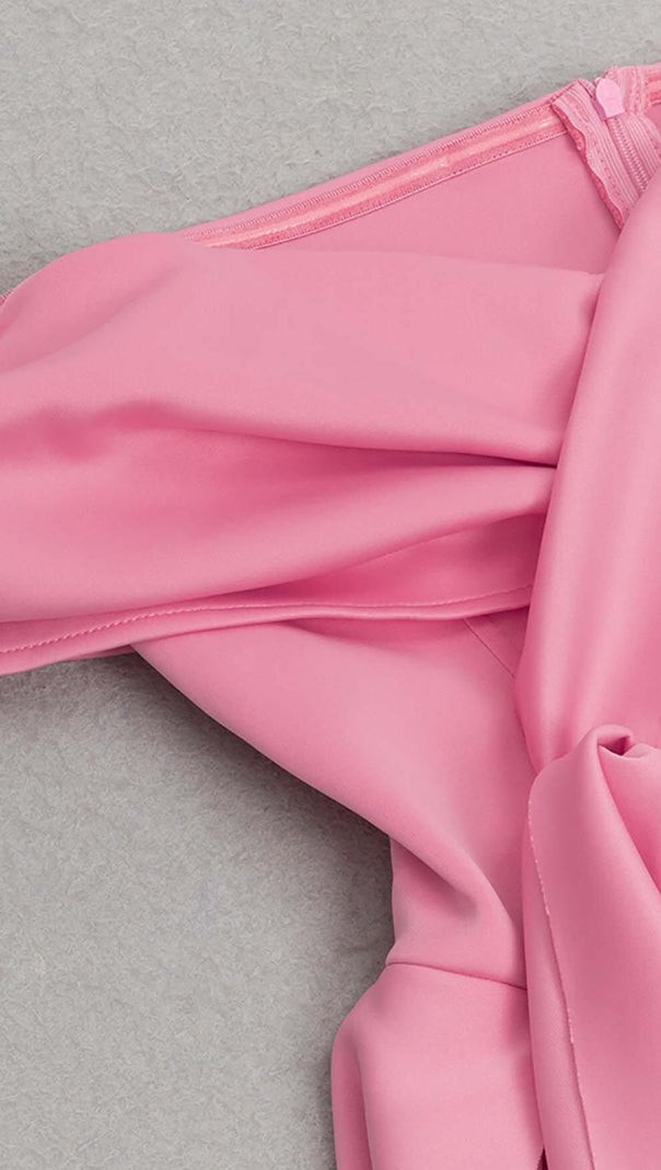 AIIZIE OFF SHOULDER SIDE SPLIT MIDI DRESS IN PINK - product image