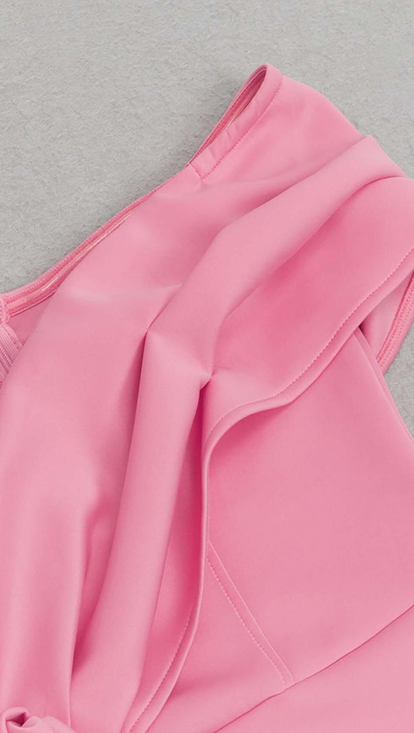 AIIZIE OFF SHOULDER SIDE SPLIT MIDI DRESS IN PINK - product image