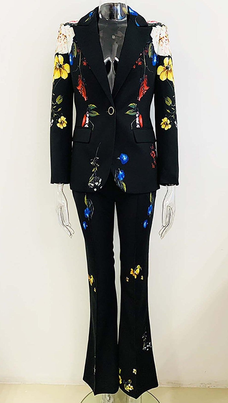 PRINTED BUTTON JACKET SUIT IN BLACK