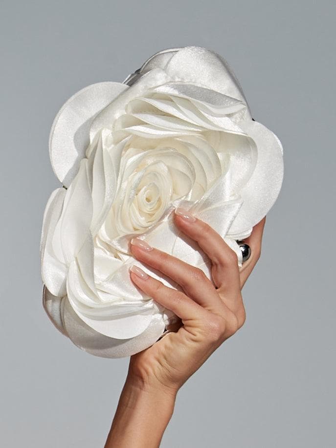 Wells White Flower Satin Clutch