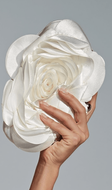 Wells White Flower Satin Clutch