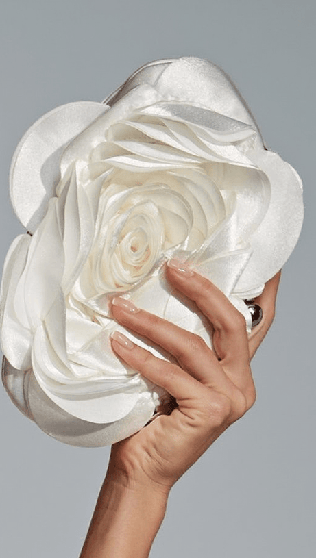 WELLS WHITE FLOWER SATIN CLUTCH