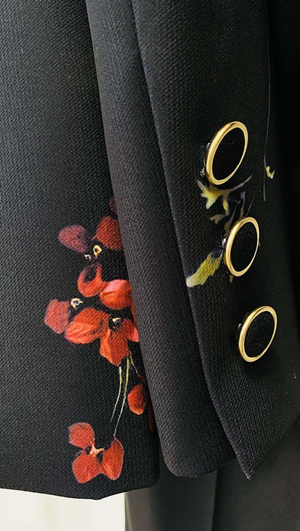 AIIZIE PRINTED BUTTON JACKET SUIT IN BLACK - product image