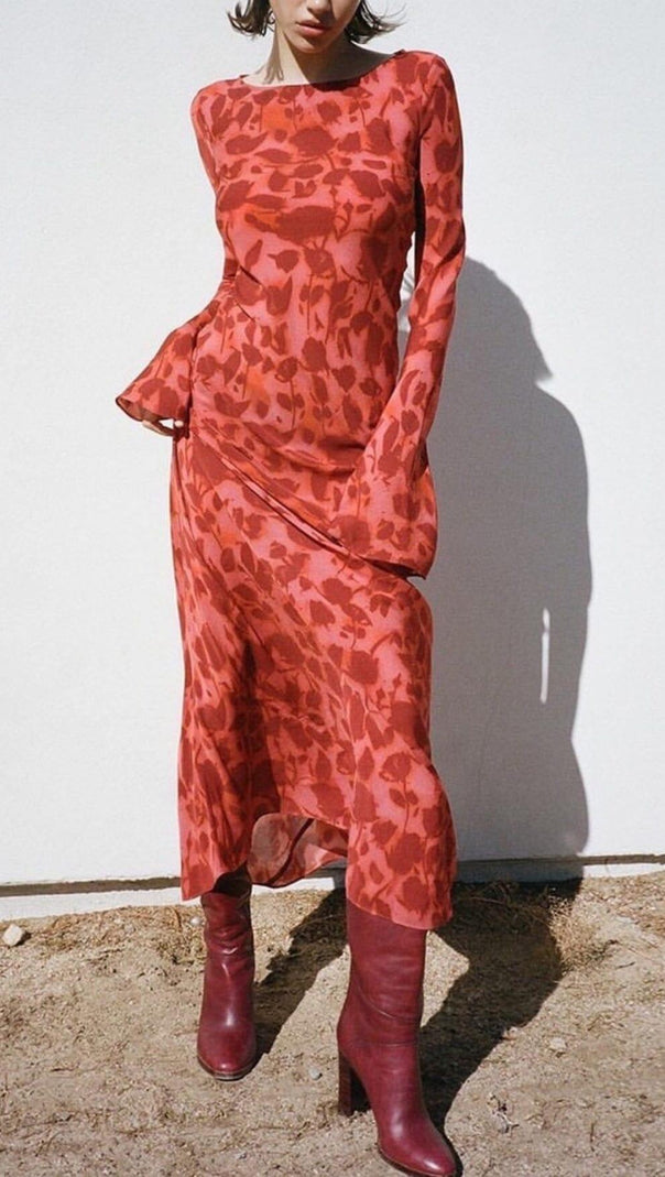 AIIZIE ROSE PRINT FLARE MAXI DRESS IN RED - product image
