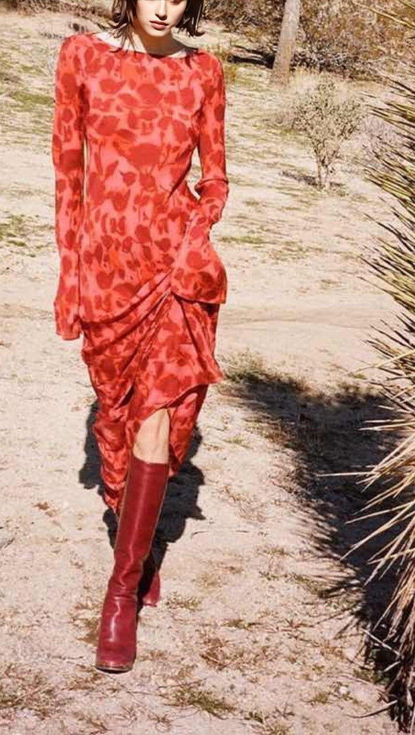 AIIZIE ROSE PRINT FLARE MAXI DRESS IN RED - product image