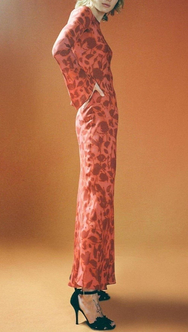 AIIZIE ROSE PRINT FLARE MAXI DRESS IN RED - product image