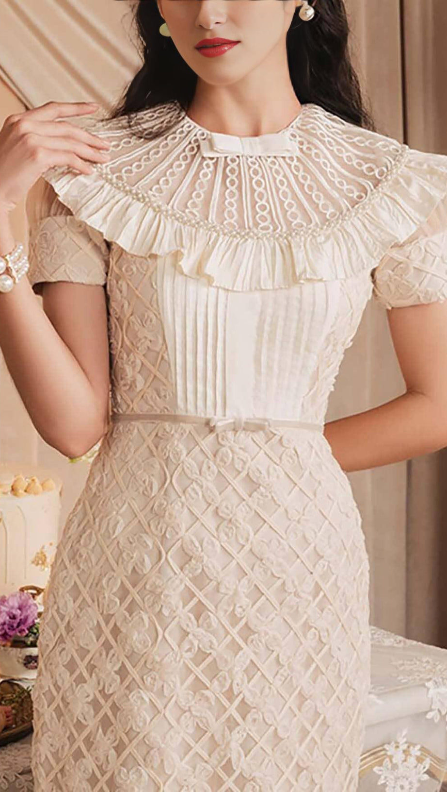 RUFFLES EMBROIDERY MIDI DRESS IN WHITE