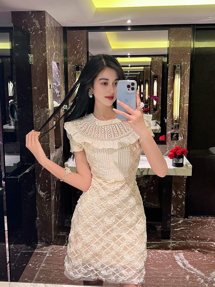 AIIZIE RUFFLES EMBROIDERY MIDI DRESS IN WHITE - product image