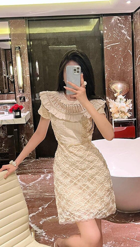 RUFFLES EMBROIDERY MIDI DRESS IN WHITE