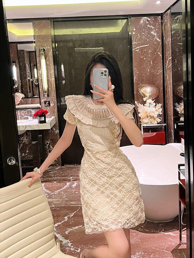 AIIZIE RUFFLES EMBROIDERY MIDI DRESS IN WHITE - product image