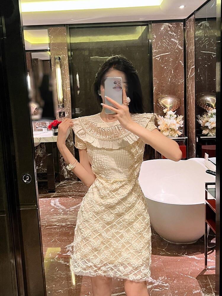 AIIZIE RUFFLES EMBROIDERY MIDI DRESS IN WHITE - product image