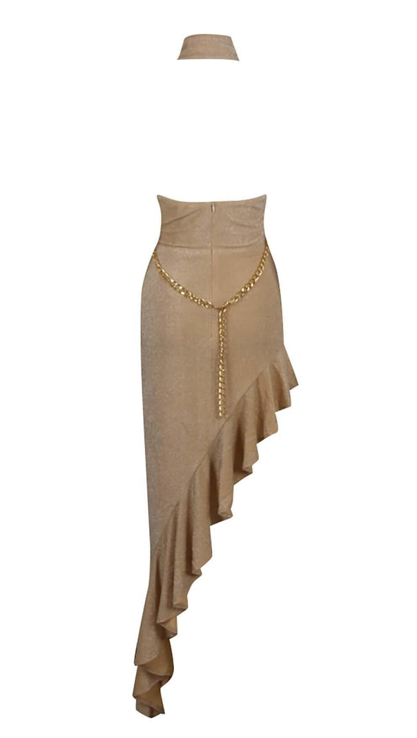 AIIZIE RUFFLES HALTER HIGH LOW DRESS IN GRAY - product image