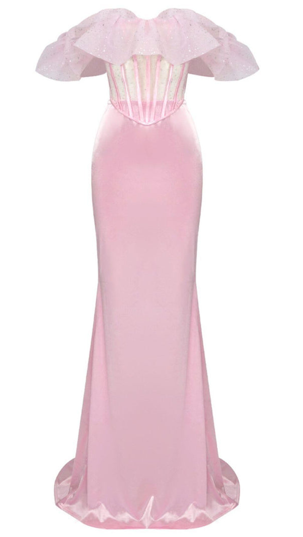 AIIZIE LACE SATIN MAXI DRESS IN PINK - product image