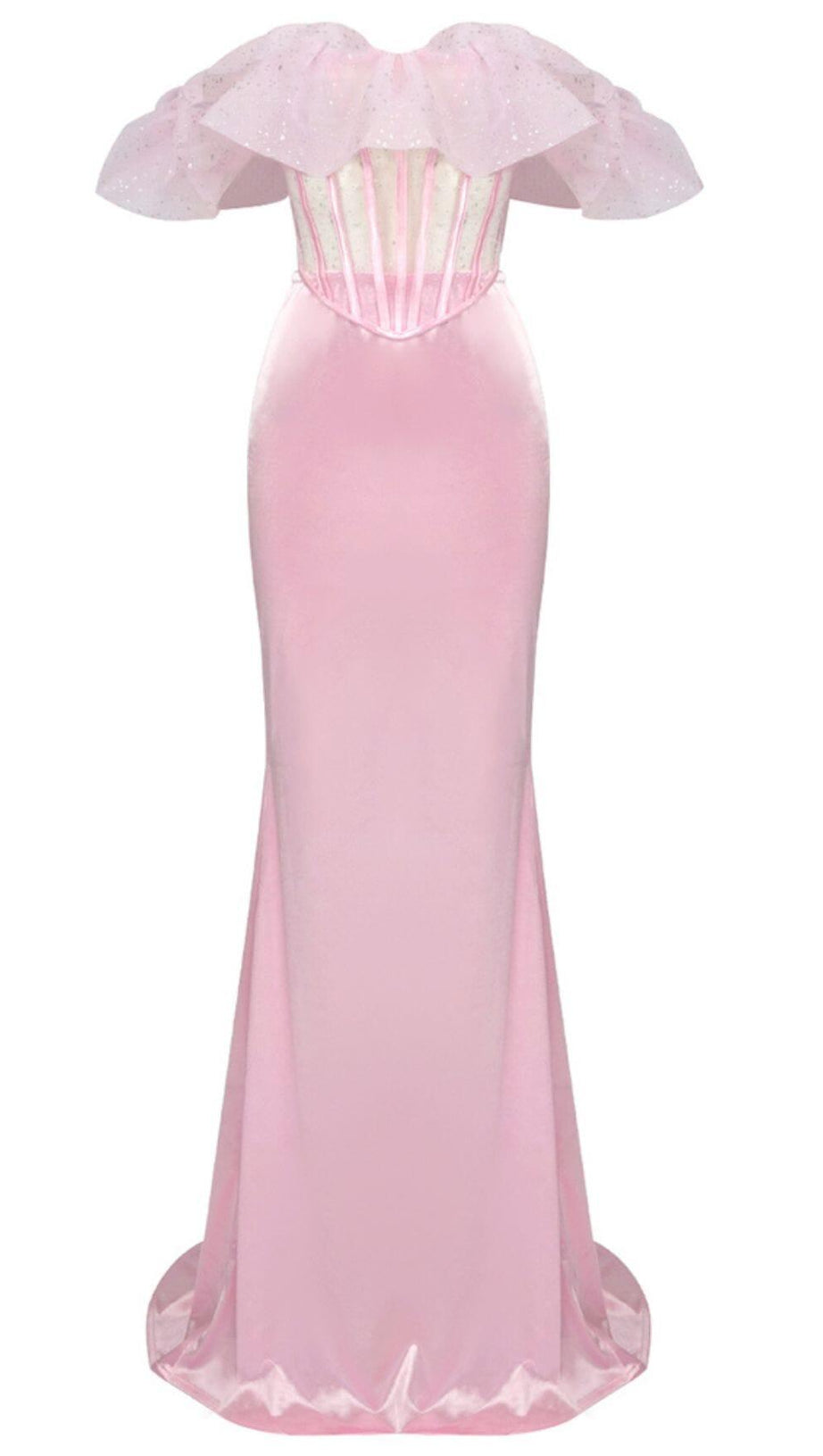 LACE SATIN MAXI DRESS IN PINK