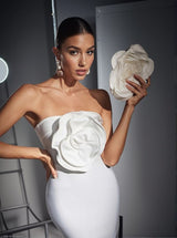 Wells White Flower Satin Clutch