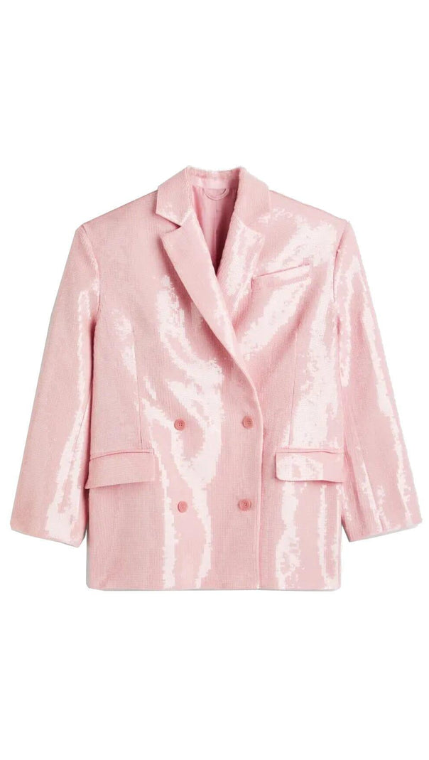 AIIZIE SEQUINED DOUBLE BREASTED LONG BLAZER IN PINK - product image