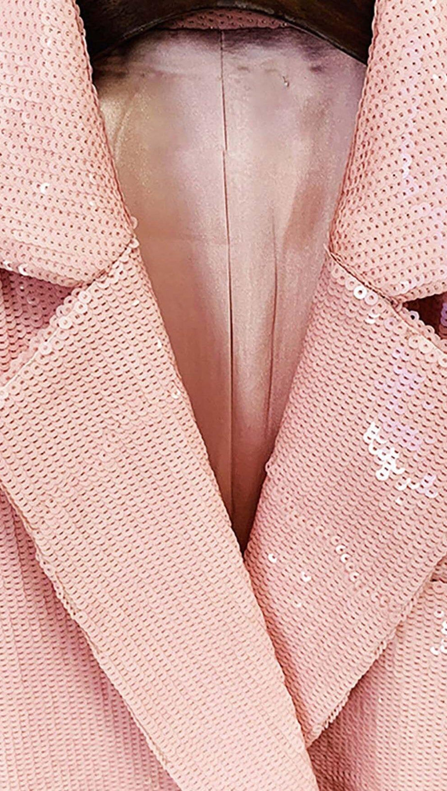 SEQUINED DOUBLE BREASTED LONG BLAZER IN PINK