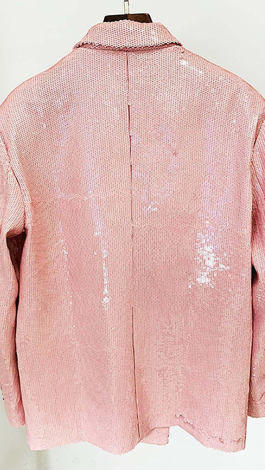 SEQUINED DOUBLE BREASTED LONG BLAZER IN PINK
