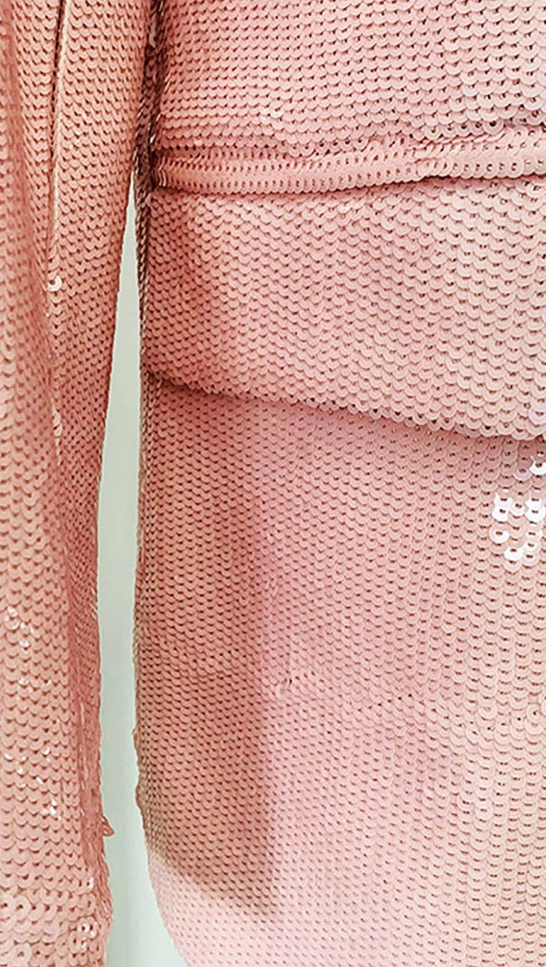 Sequined Double Breasted Long Blazer in Pink