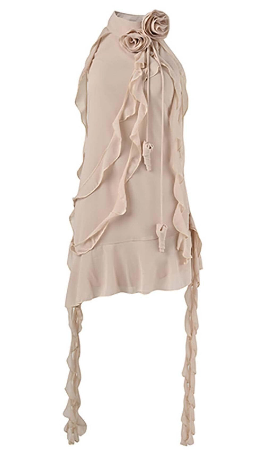 SLEEVELESS RUFFLES MINI DRESS IN WHITE