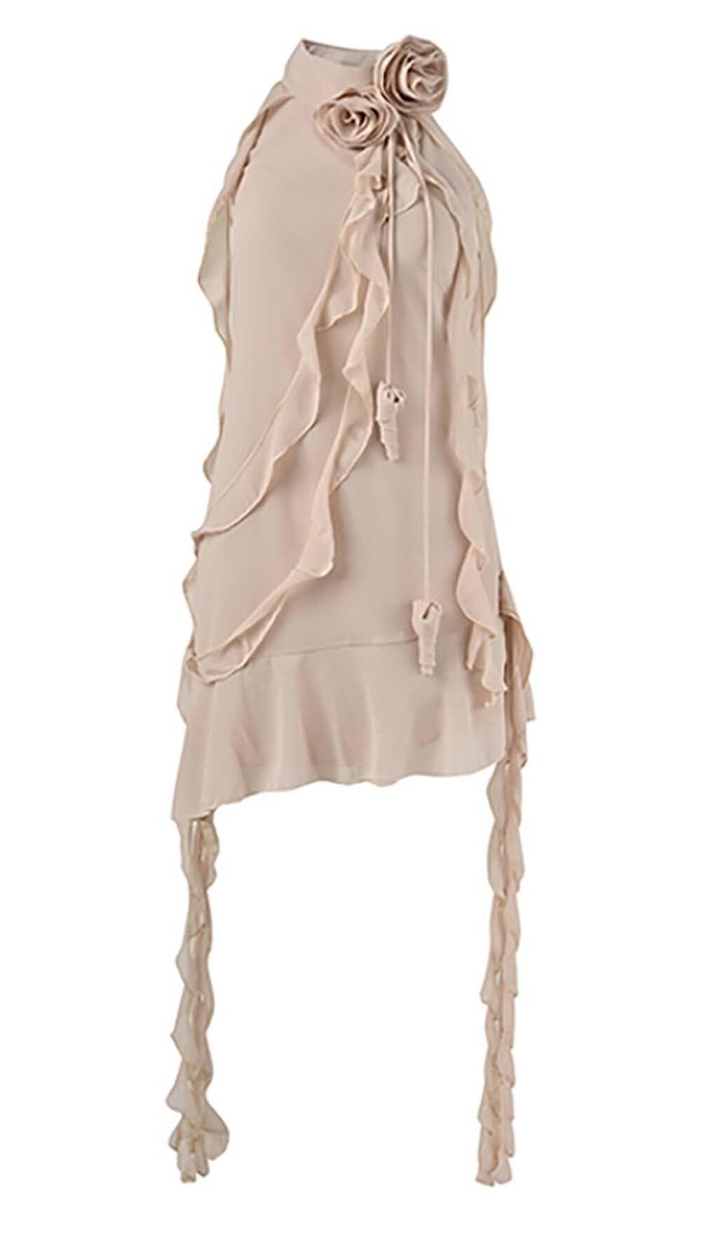 ÄRMELLOSES MINIKLEID MIT RÜSCHEN IN WEISS