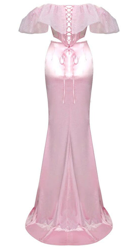 LACE SATIN MAXI DRESS IN PINK