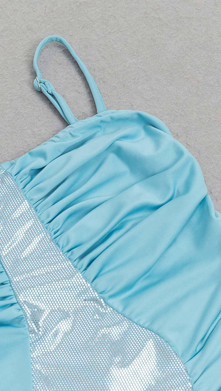 SPAGHETTI STRAP SLIT MIDI DRESS IN BLUE