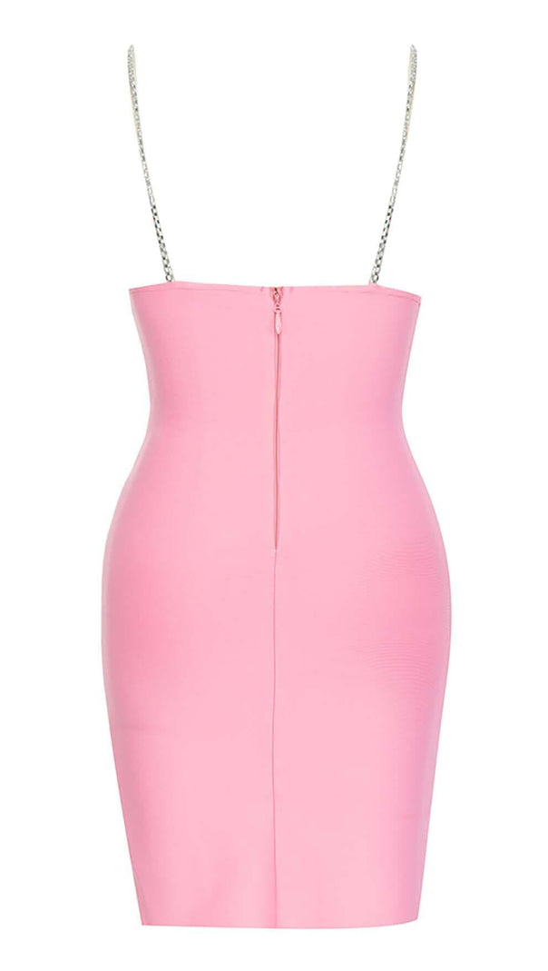 AIIZIE V-NECK CRYSTAL STRAP MINI DRESS IN PINK - product image
