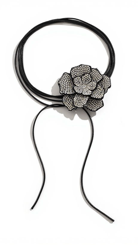CAMELLIA BLACK CRYSTAL FLOWER CHOKER