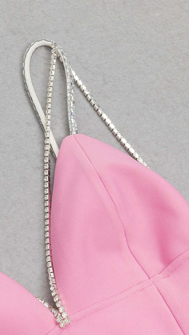 AIIZIE V-NECK CRYSTAL STRAP MINI DRESS IN PINK - product image