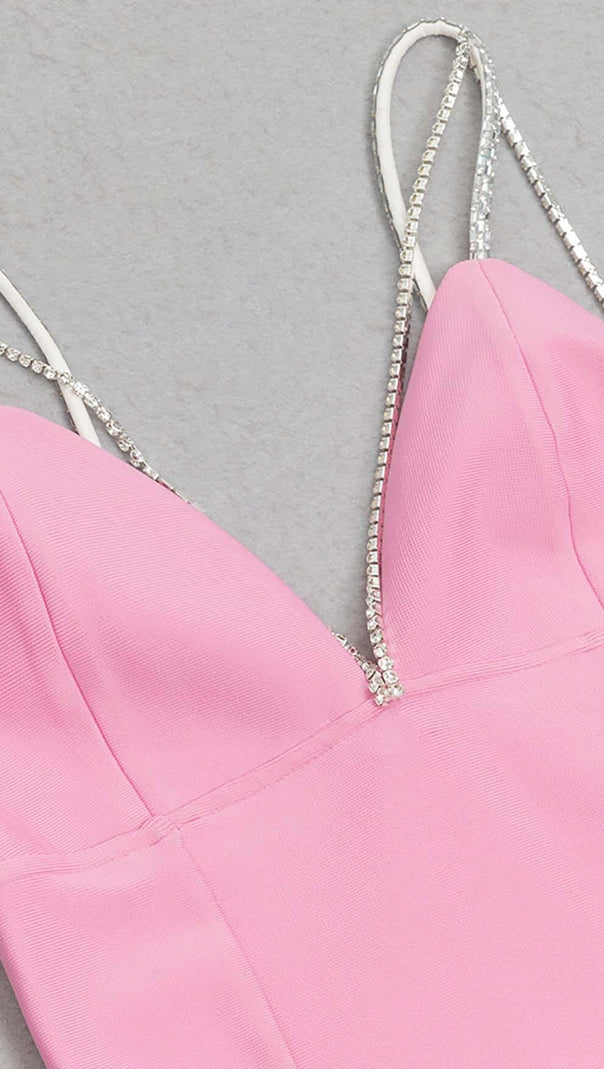 AIIZIE V-NECK CRYSTAL STRAP MINI DRESS IN PINK - product image