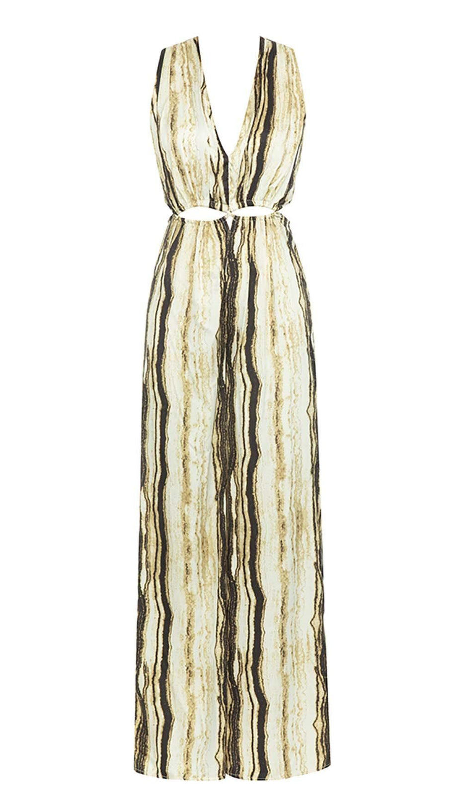 V-NECK SLEEVELESS STRIPE JUNPSUIT