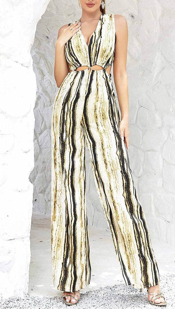 AIIZIE V-NECK SLEEVELESS STRIPE JUNPSUIT - product image
