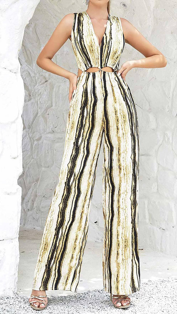 AIIZIE V-NECK SLEEVELESS STRIPE JUNPSUIT - product image