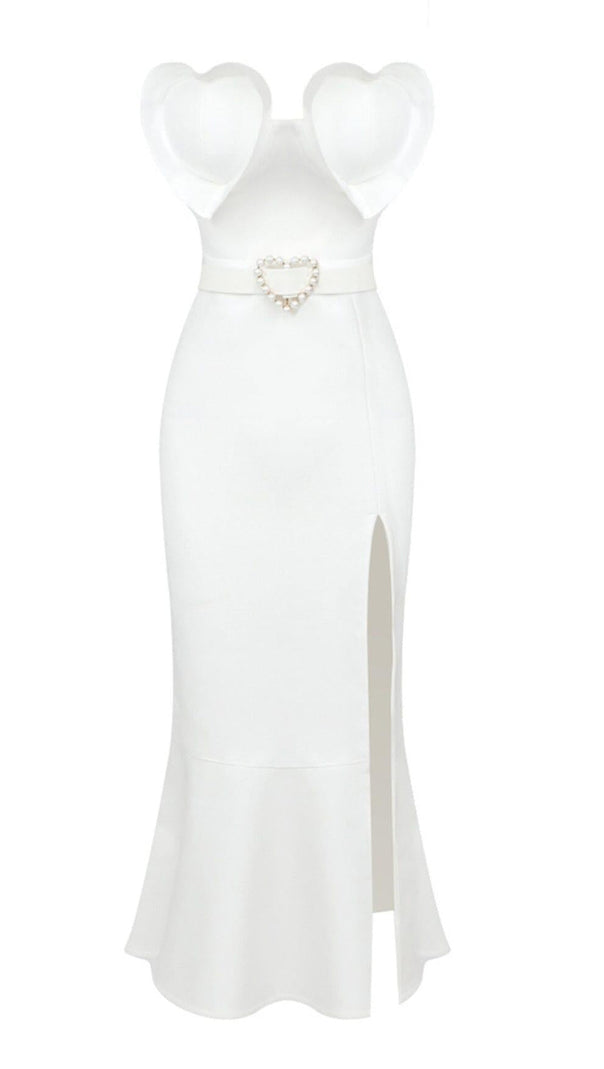 AIIZIE WAIST-TIGHTENING PEARL MIDI DRESS IN WHITE - product image