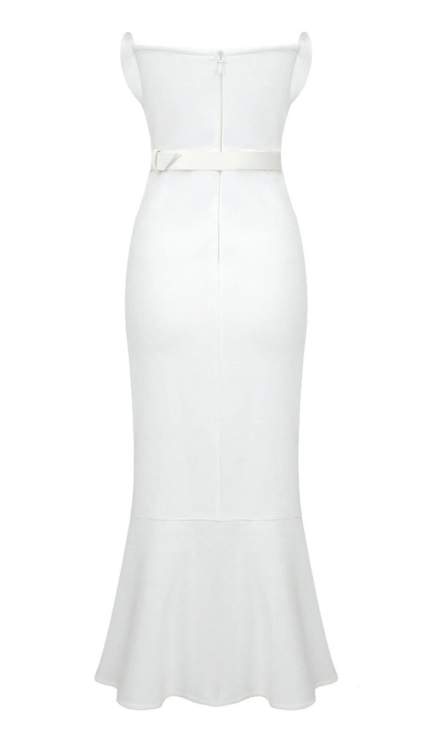 AIIZIE WAIST-TIGHTENING PEARL MIDI DRESS IN WHITE - product image