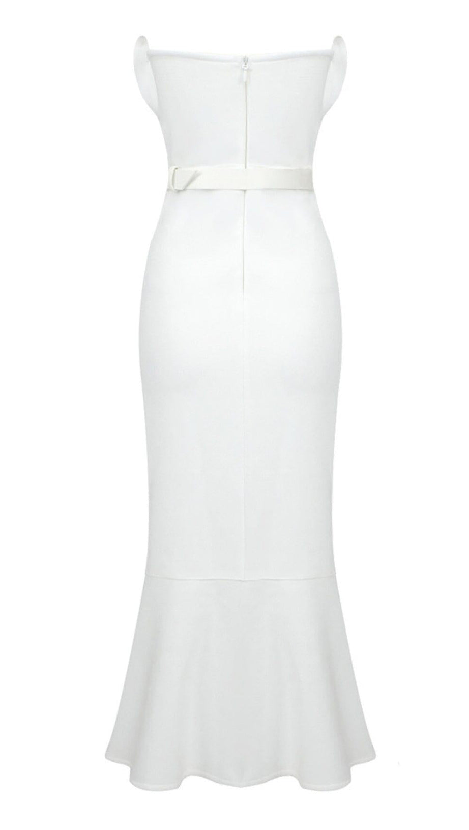 WAIST-TIGHTENING PEARL MIDI DRESS IN WHITE