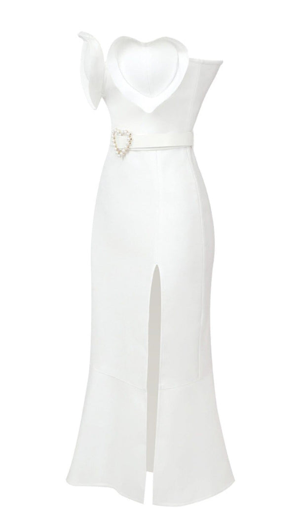 AIIZIE WAIST-TIGHTENING PEARL MIDI DRESS IN WHITE - product image