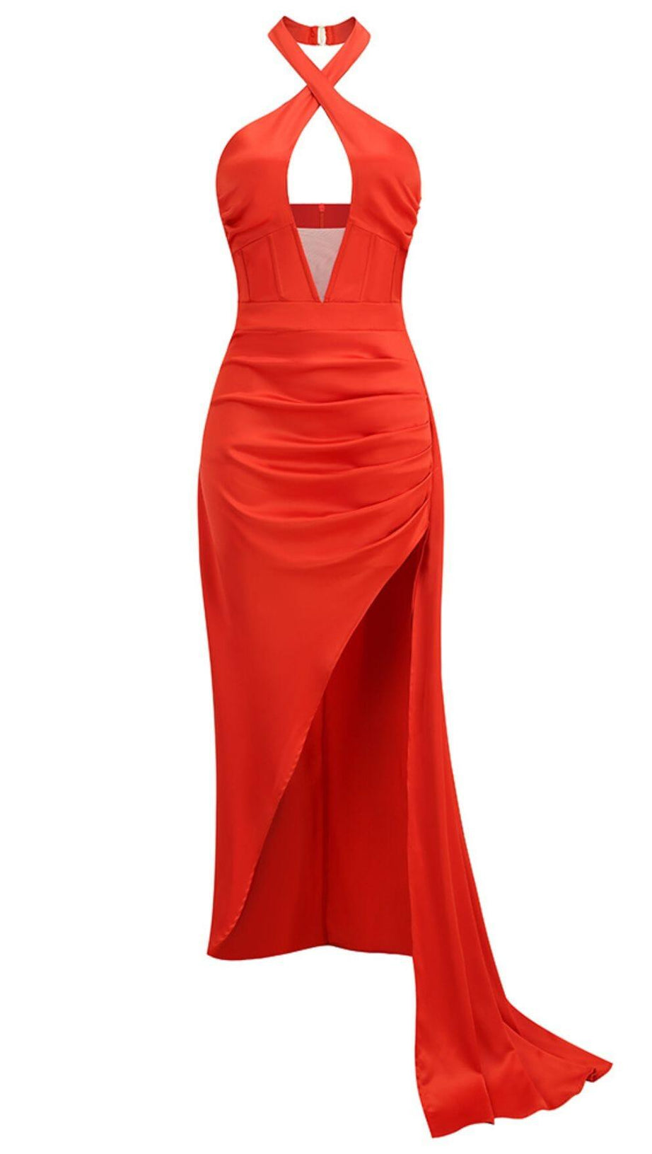 ÄRMELLOSES MAXIKLEID MIT OBERSCHENKELSCHLITZ IN ROT